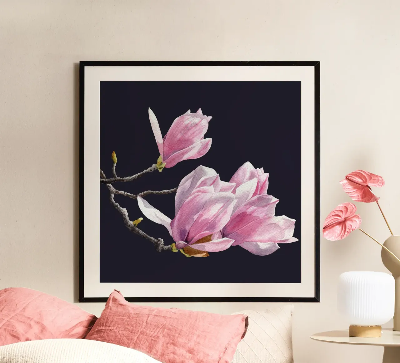 Magnolienblüten auf schwarz Hahnemühle von youdesignme