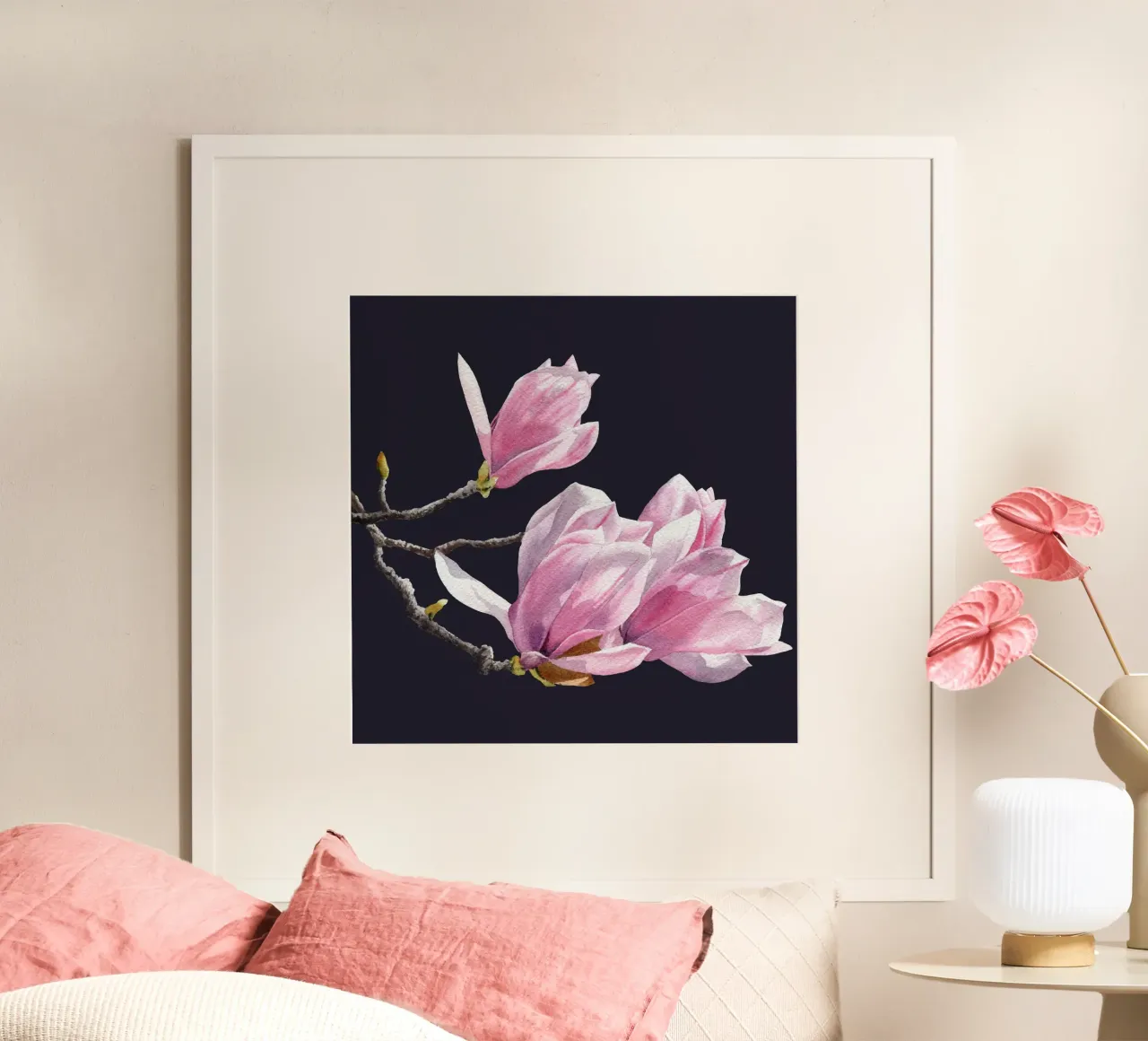 Magnolienblüten auf schwarz Hahnemühle von youdesignme