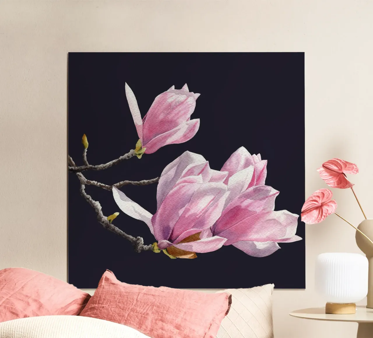 Magnolienblüten auf schwarz Hahnemühle von youdesignme