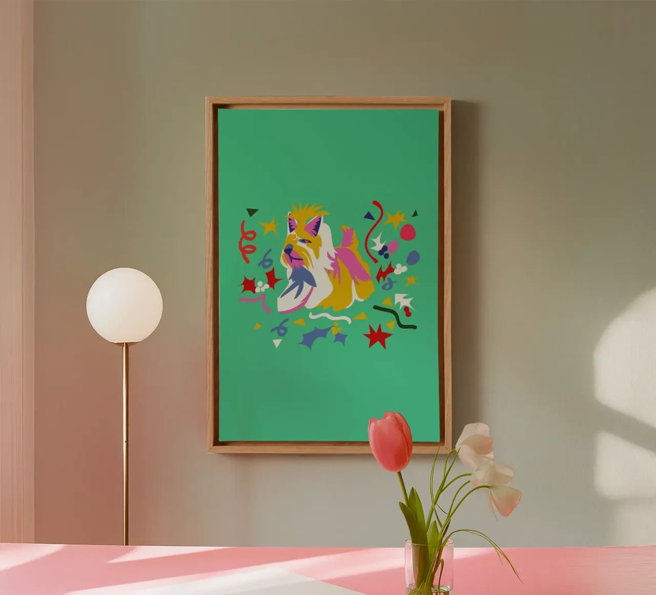 Merry Yorkie canvas with Floater frame by Mariery Young