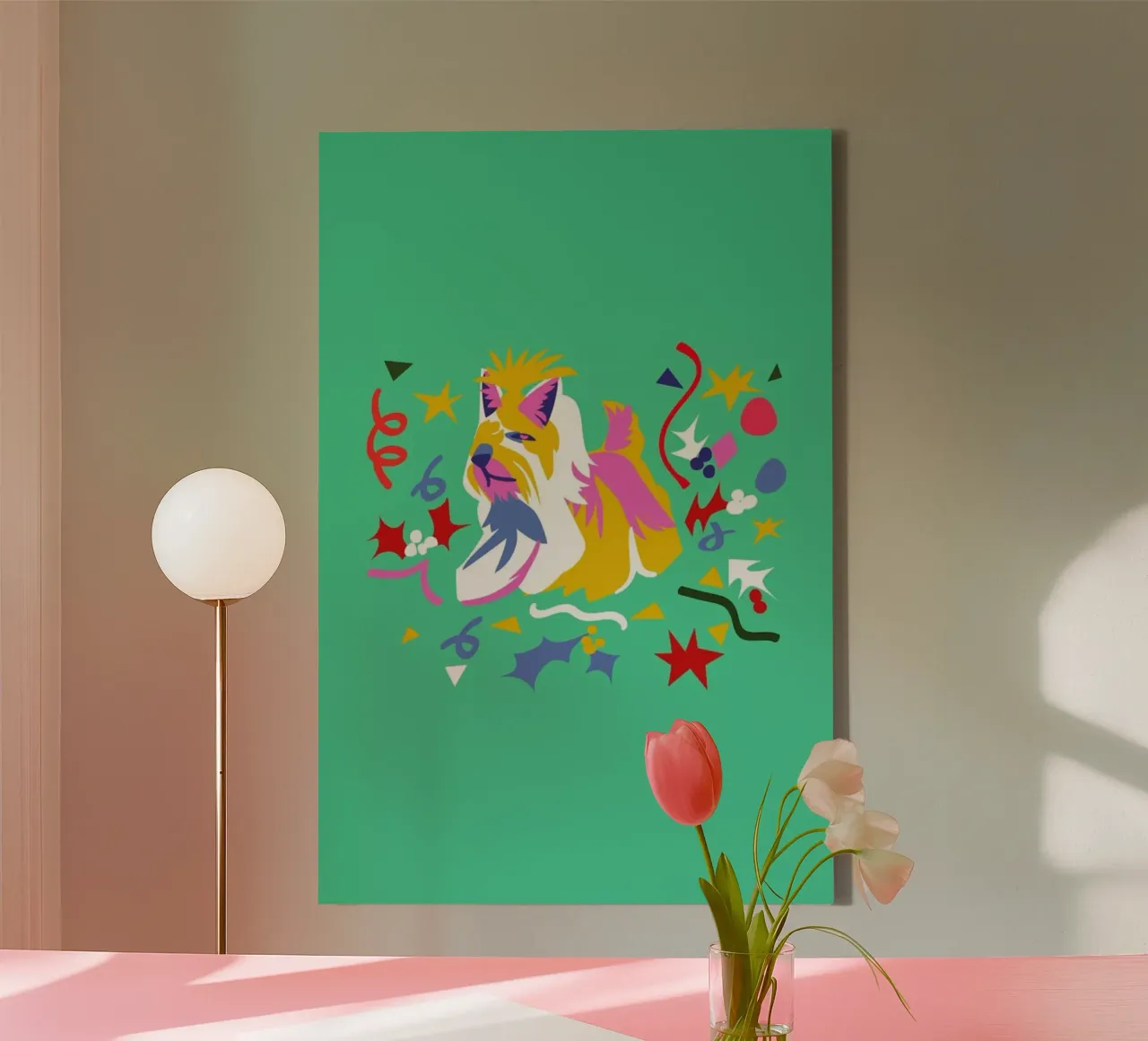 Merry Yorkie canvas with Floater frame by Mariery Young