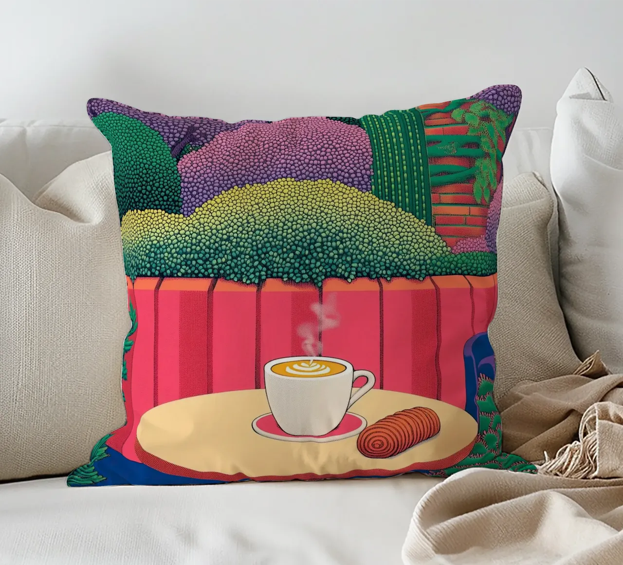 Cannella e caffè - Poster della cucina del caffè botanico cuscino da Kaji