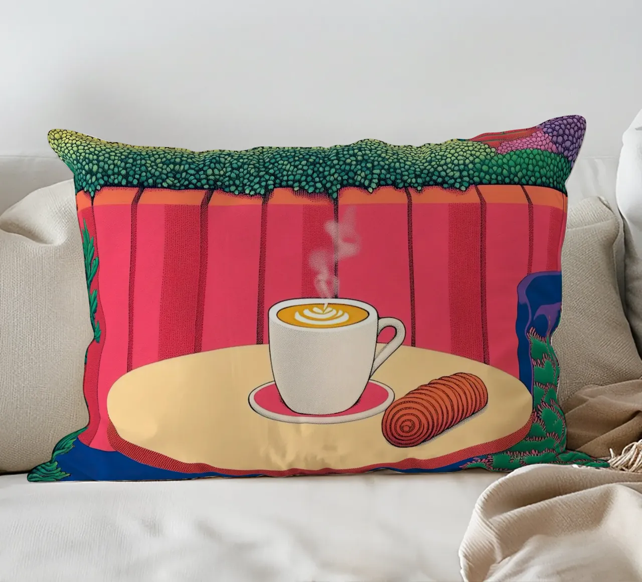 Cannella e caffè - Poster della cucina del caffè botanico cuscino da Kaji