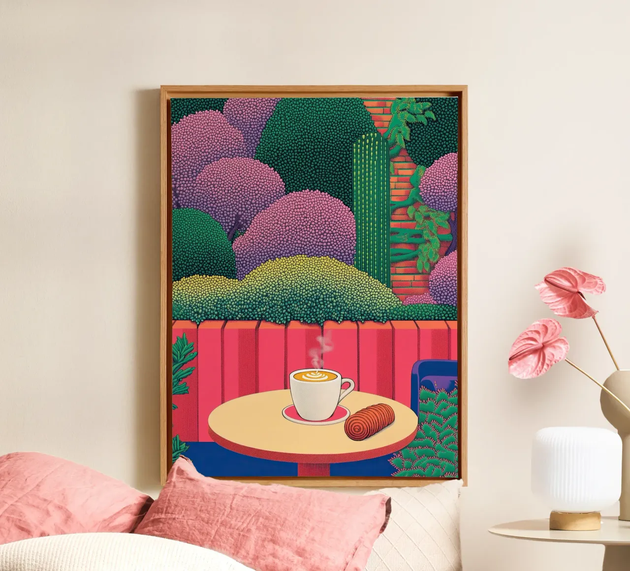 Cannella e caffè - Poster della cucina del caffè botanico tela con Cornice a cassetta da Kaji