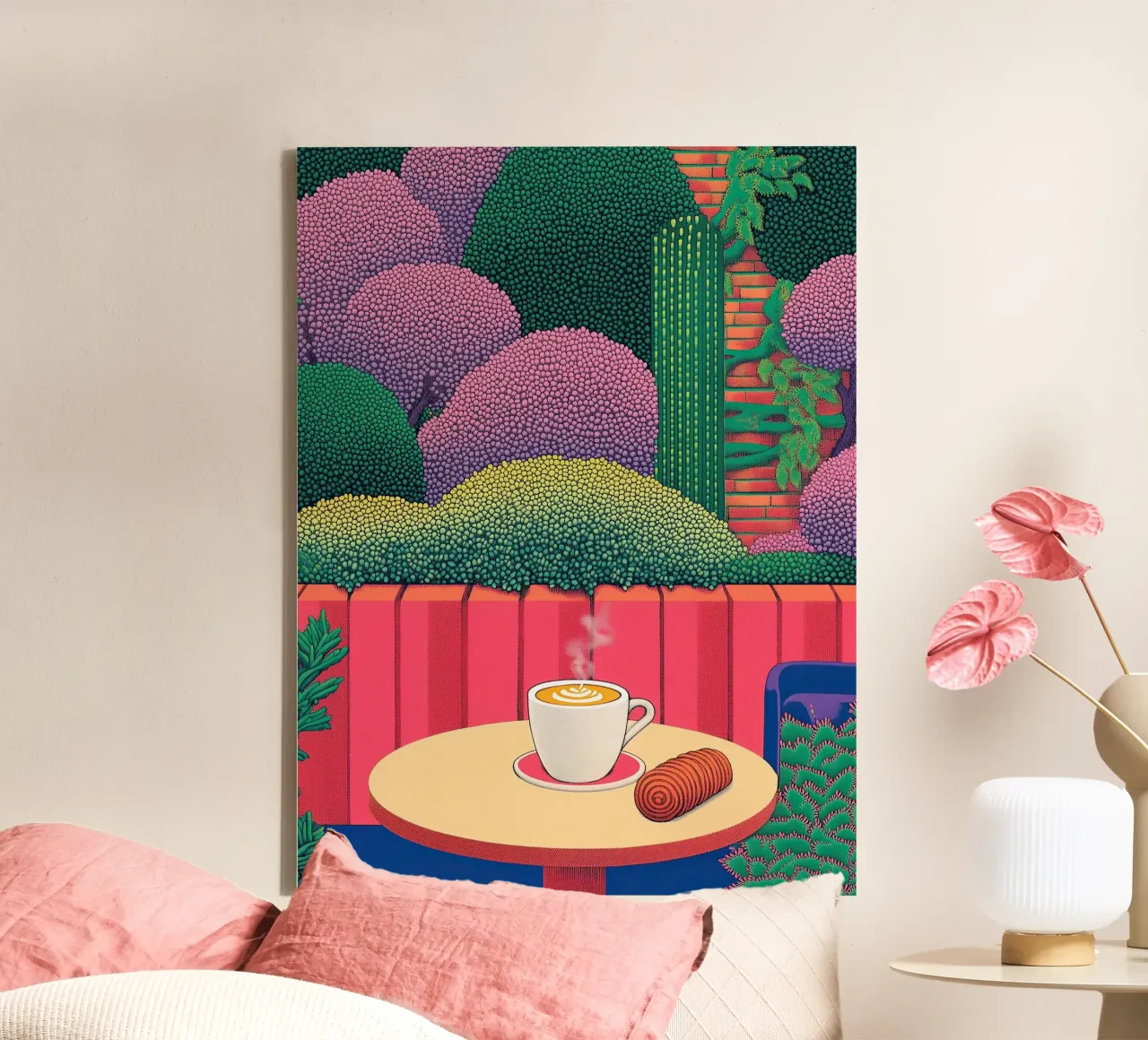 Cannella e caffè - Poster della cucina del caffè botanico tela con Cornice a cassetta da Kaji
