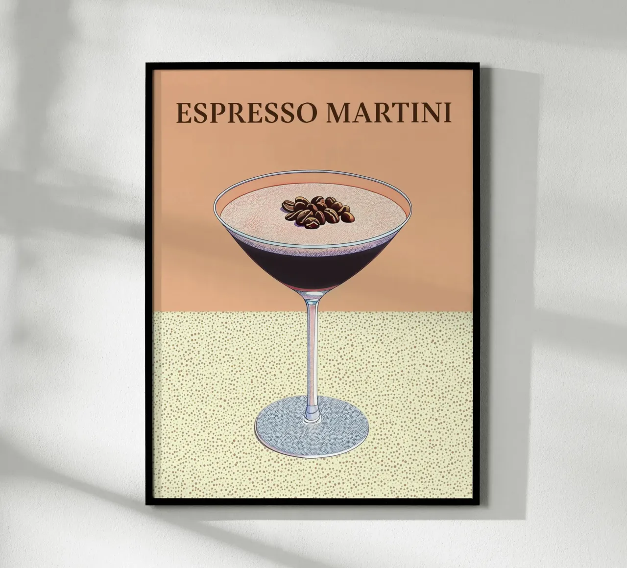 Espresso Martini Cocktail Drink Caffè Trendy Cafe Bar Art poster con telaio in legno da Gentle Echoes Art