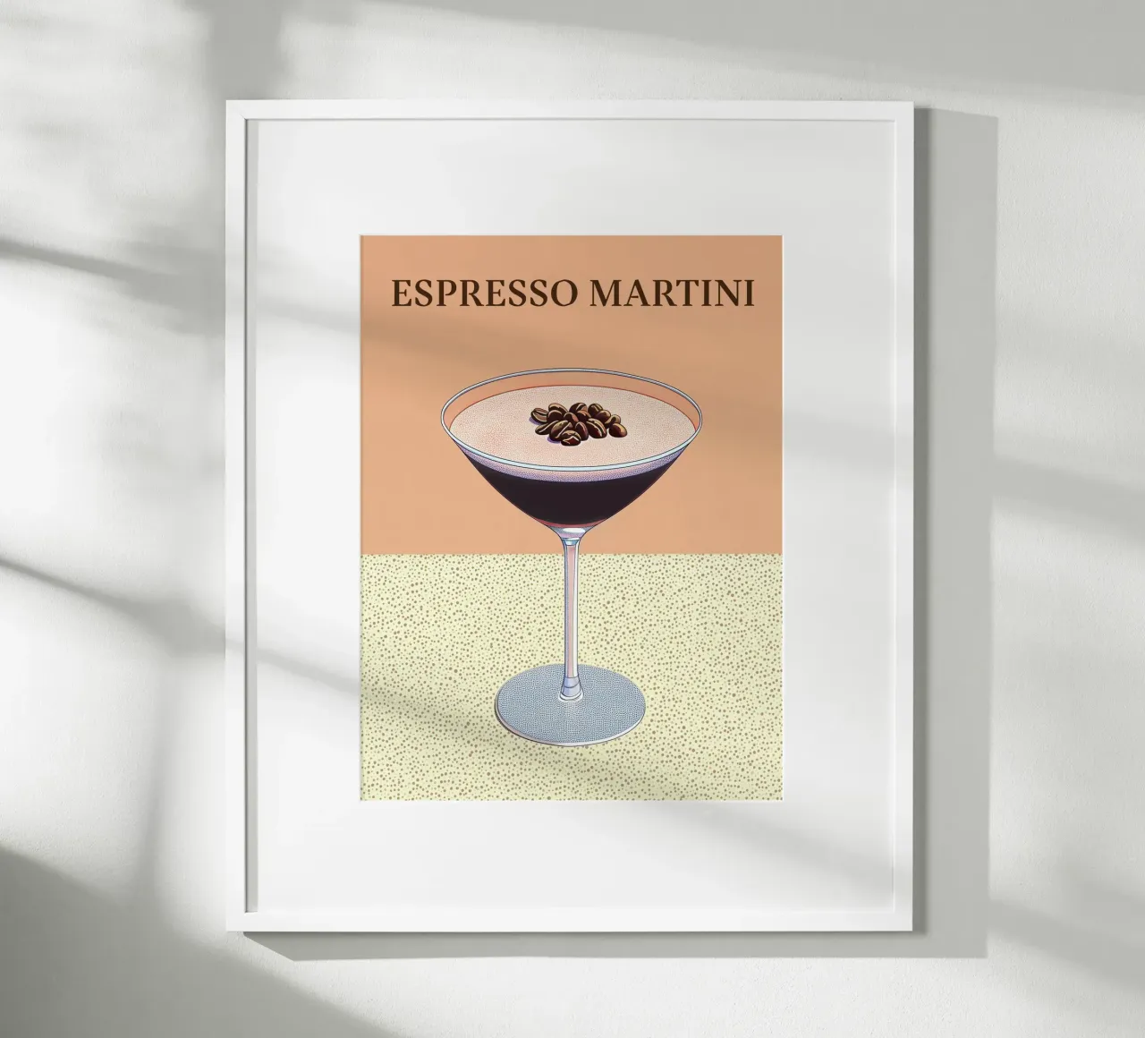 Espresso Martini Cocktail Drink Caffè Trendy Cafe Bar Art poster con telaio in legno da Gentle Echoes Art