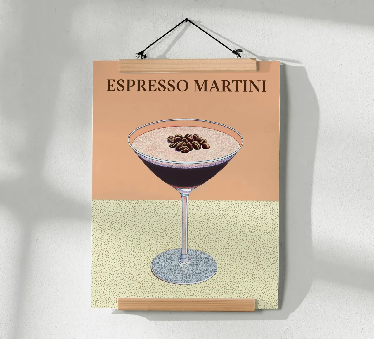 Espresso Martini Cocktail Drink Caffè Trendy Cafe Bar Art poster con telaio in legno da Gentle Echoes Art
