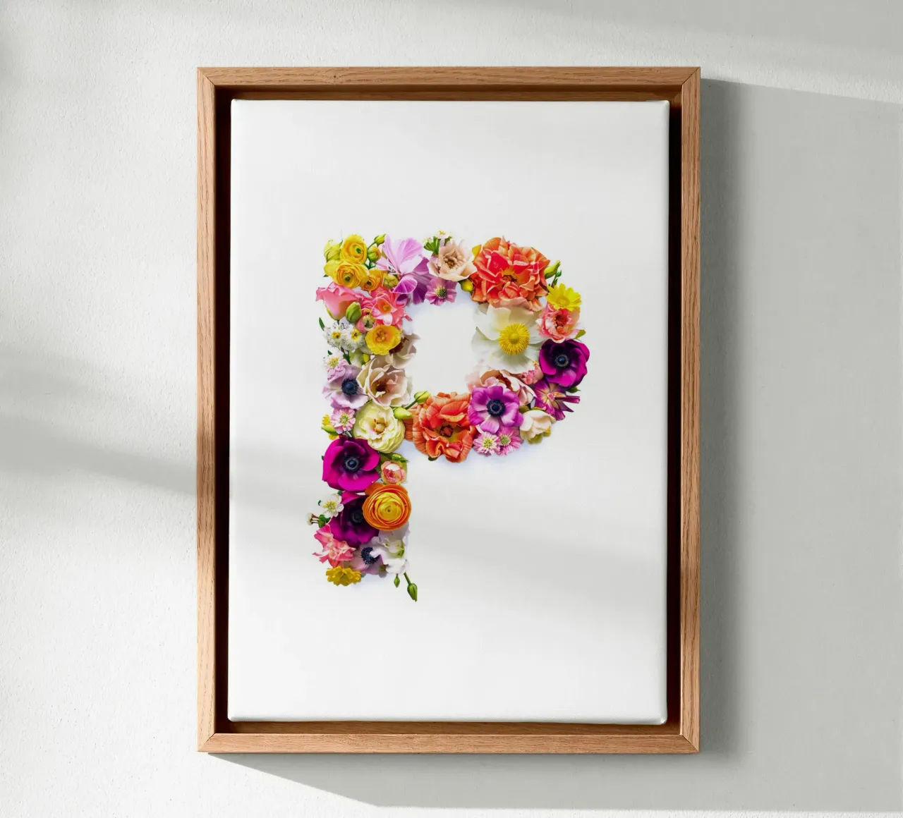 Bloemen letter P canvas met Baklijst van My Tiny Home