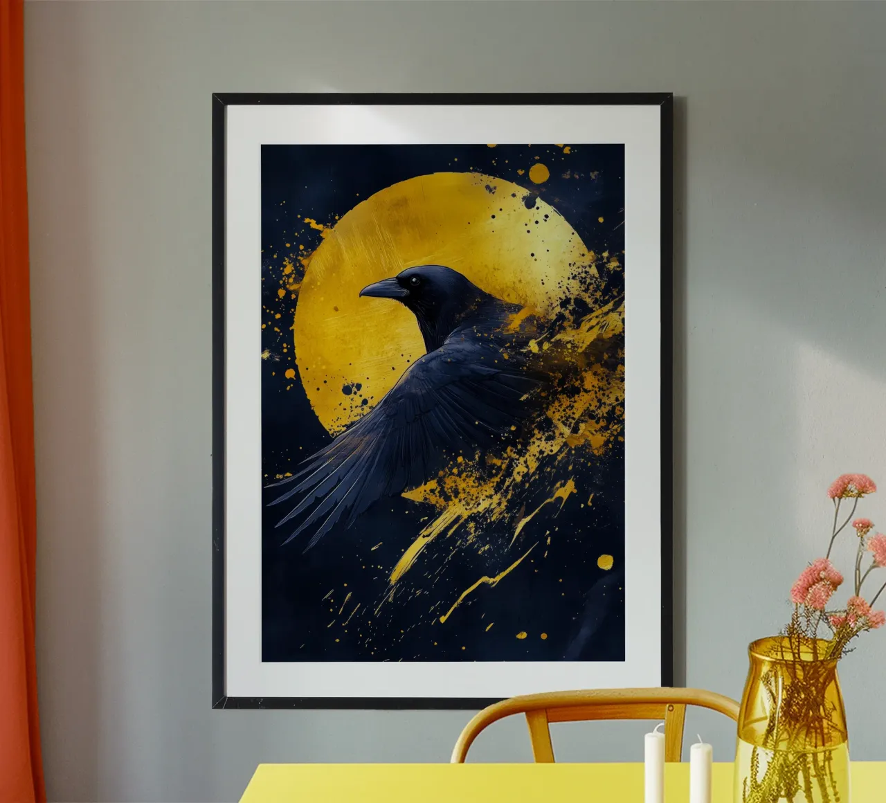 Corvo d'oro poster con telaio in alluminio da Justyna Jaszke JBJart