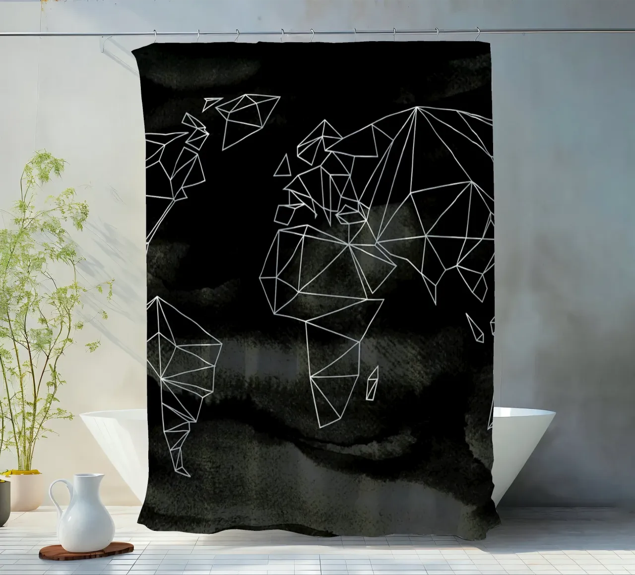 Geometrical World - Black Aquarell tenda da doccia da Studio Nahili