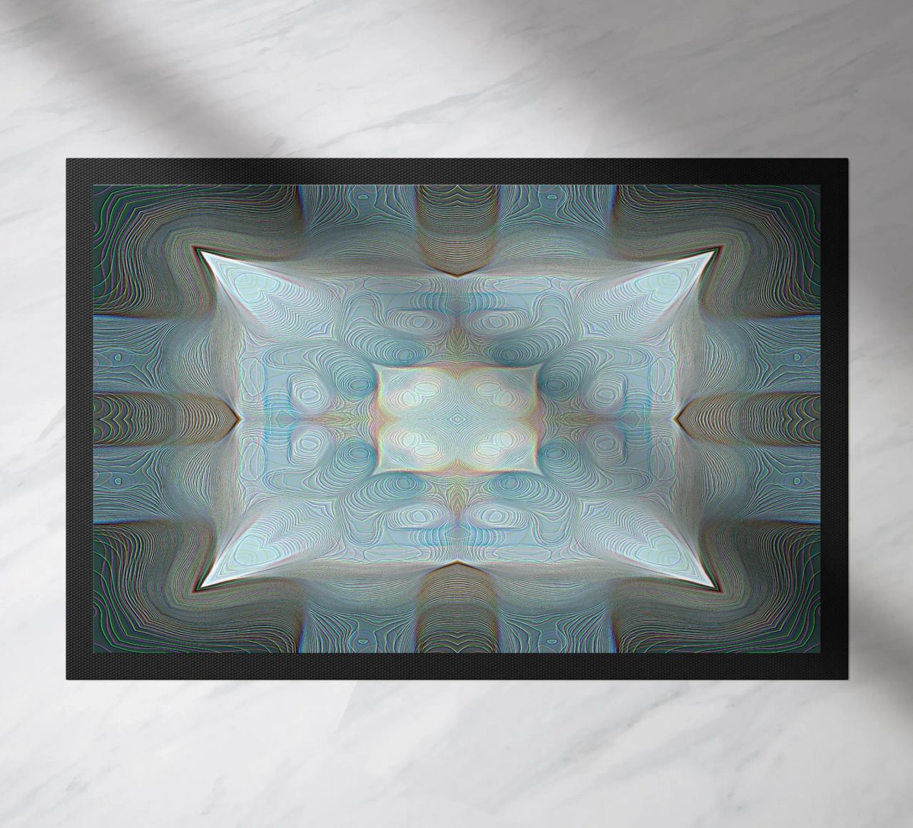 4 corners kaleidoscope with lines patterned shapes, bluish doormat by Gürsel Yesil Digital Art