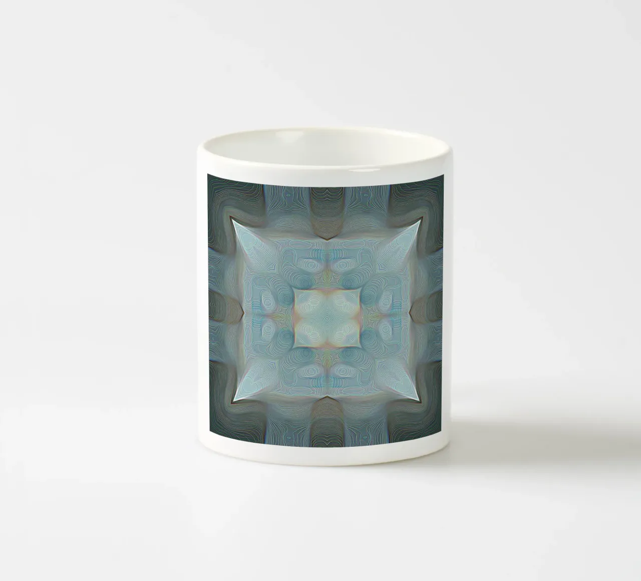 Caleidoscopio a 4 angoli con linee e motivi, bluastro tazza in ceramica da Gürsel Yesil Digital Art
