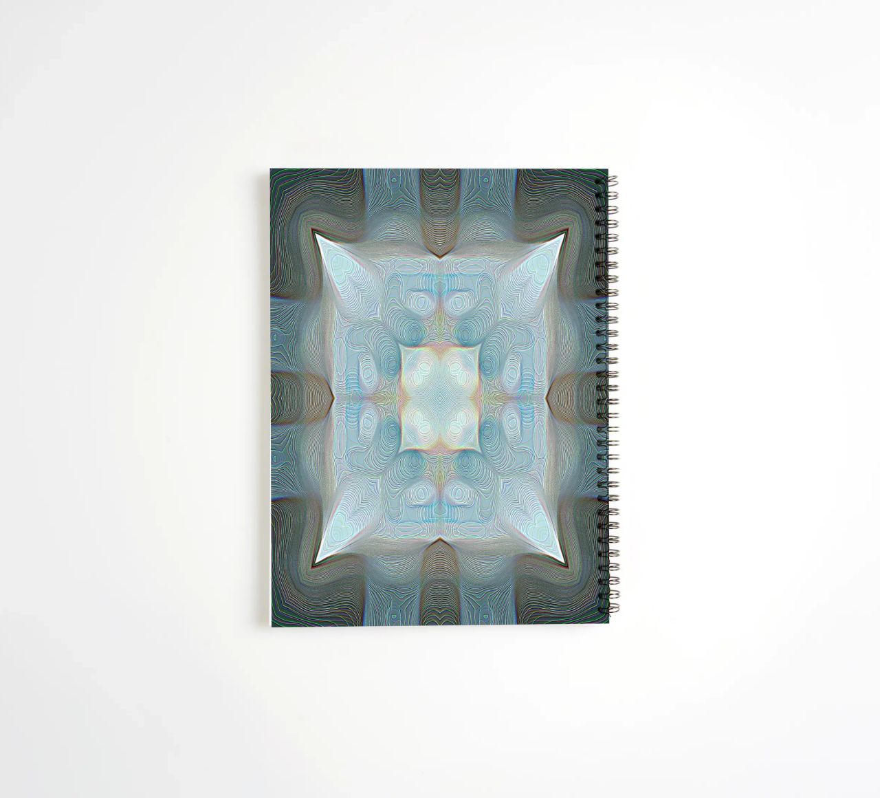 4 corners kaleidoscope with lines patterned shapes, bluish spiral notebook by Gürsel Yesil Digital Art