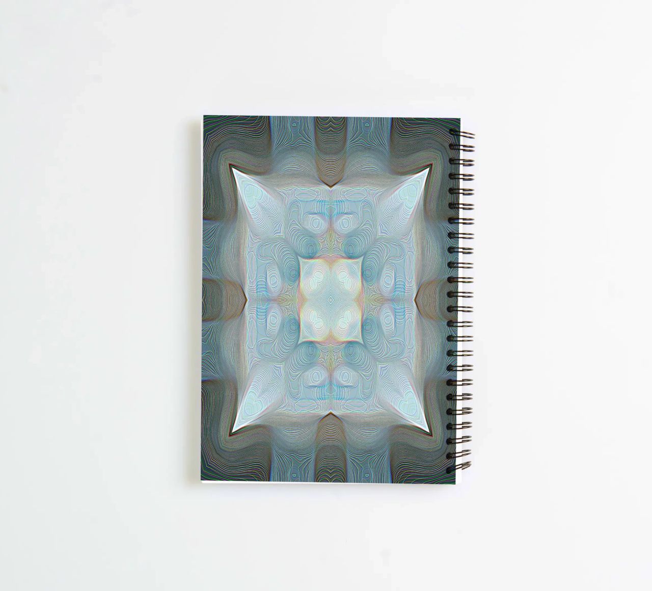 4 corners kaleidoscope with lines patterned shapes, bluish spiral notebook by Gürsel Yesil Digital Art