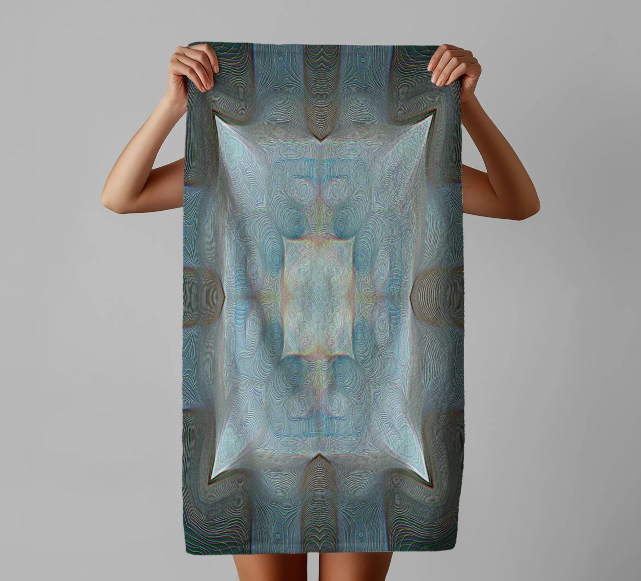 4 corners kaleidoscope with lines patterned shapes, bluish towel by Gürsel Yesil Digital Art
