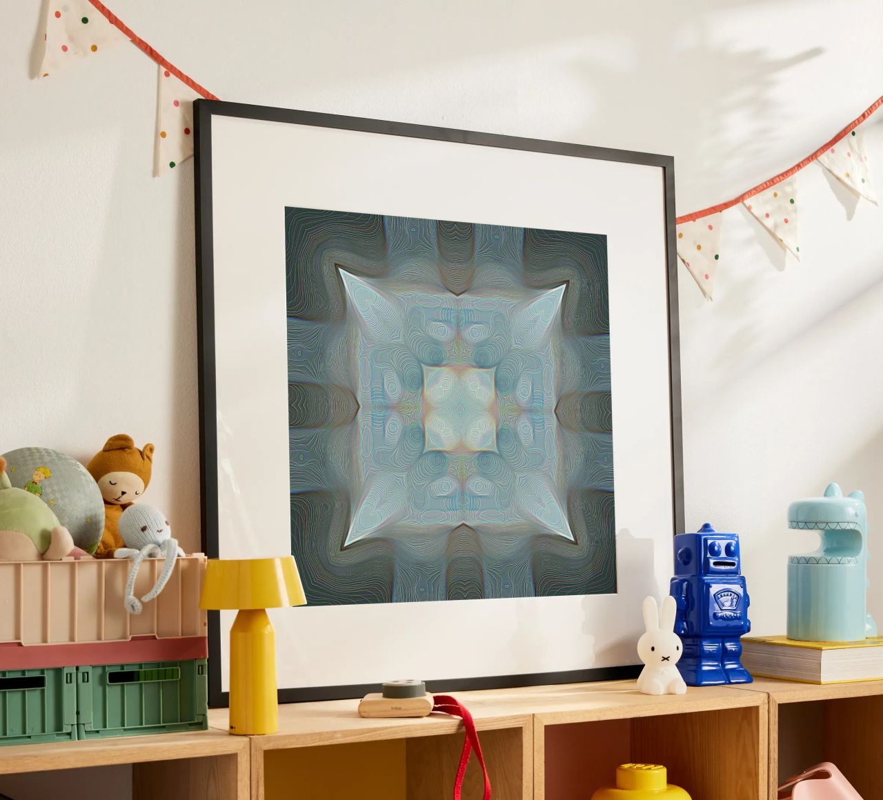 4 Ecken Kaleidoskop mit Linien gemusterte Formen, bläulich Hahnemühle von Gürsel Yesil Digital Art