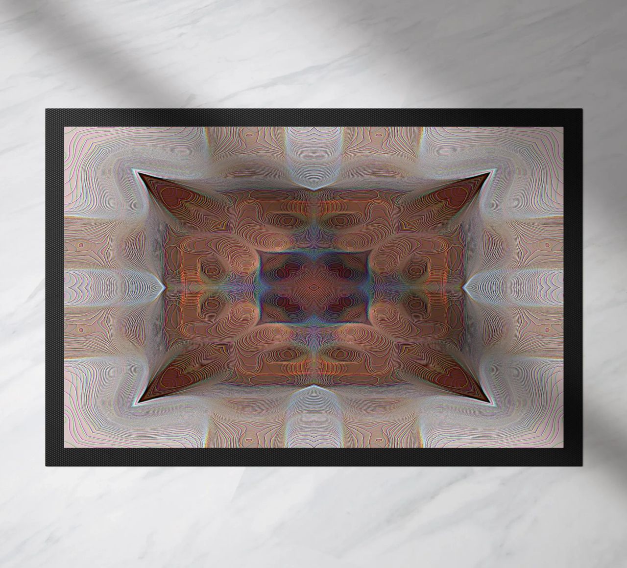 4 corners kaleidoscope with lines patterned shapes in red-brown doormat by Gürsel Yesil Digital Art
