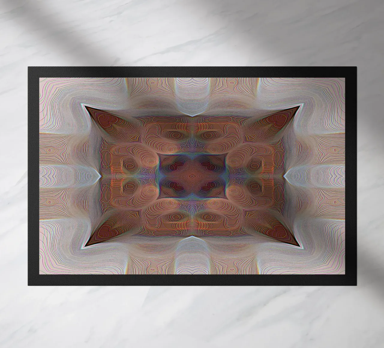 Caleidoscopio a 4 angoli con linee e motivi in rosso-marrone zerbino da Gürsel Yesil Digital Art