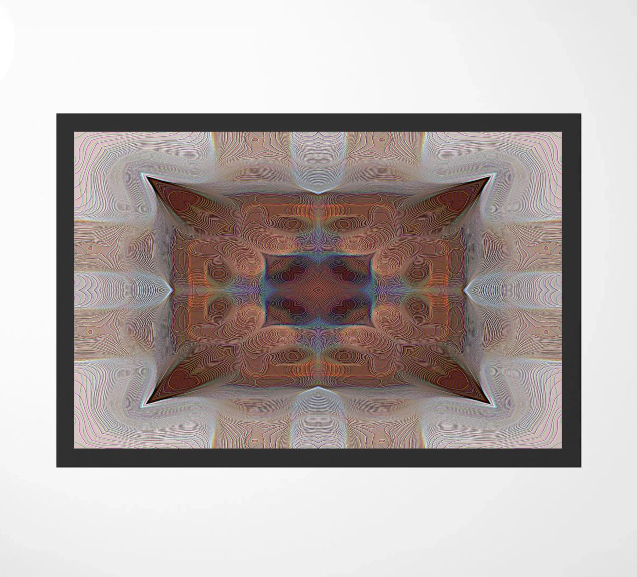 4 corners kaleidoscope with lines patterned shapes in red-brown doormat by Gürsel Yesil Digital Art