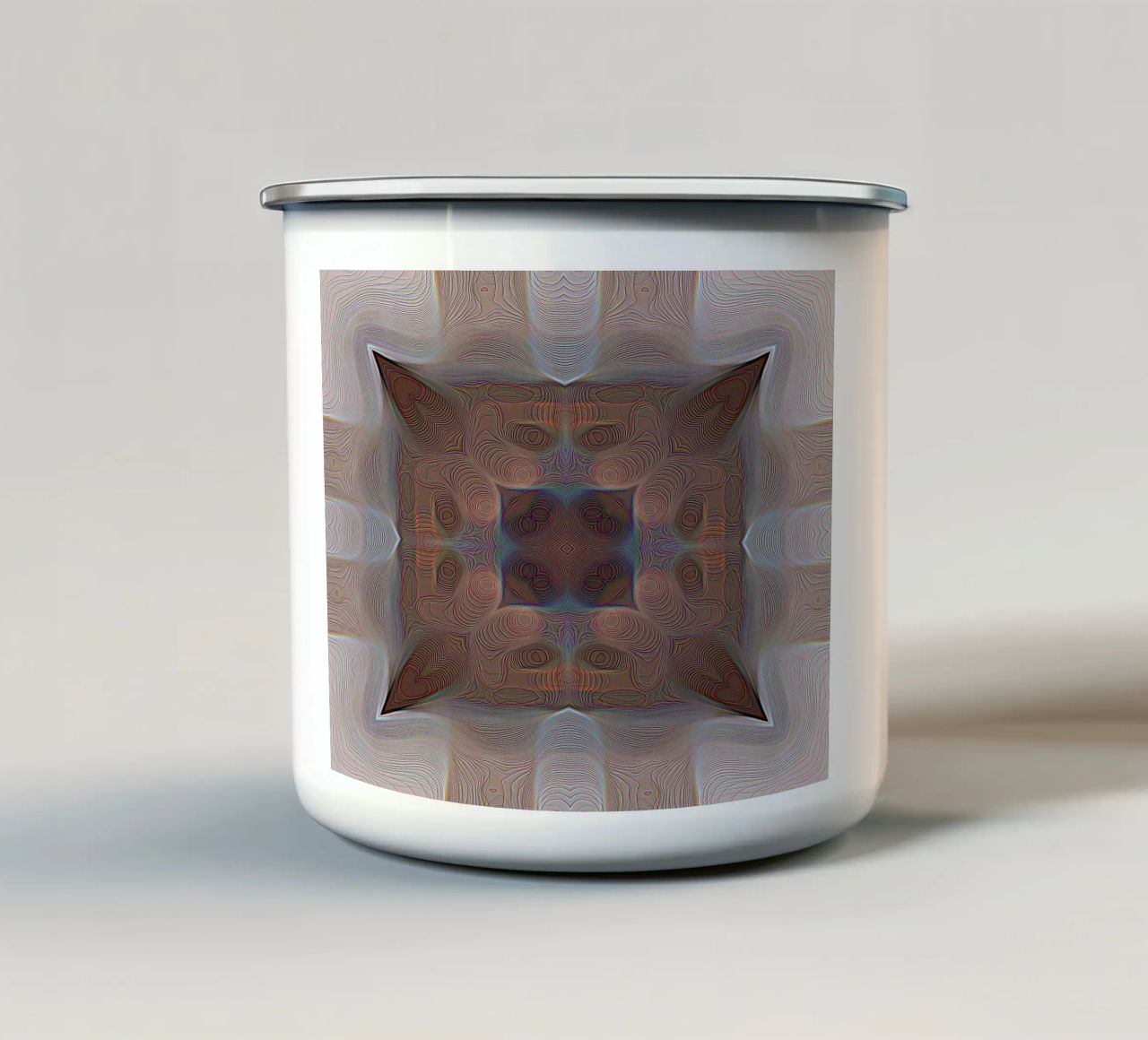 Caleidoscopio a 4 angoli con linee e motivi in rosso-marrone tazza in smalto da Gürsel Yesil Digital Art