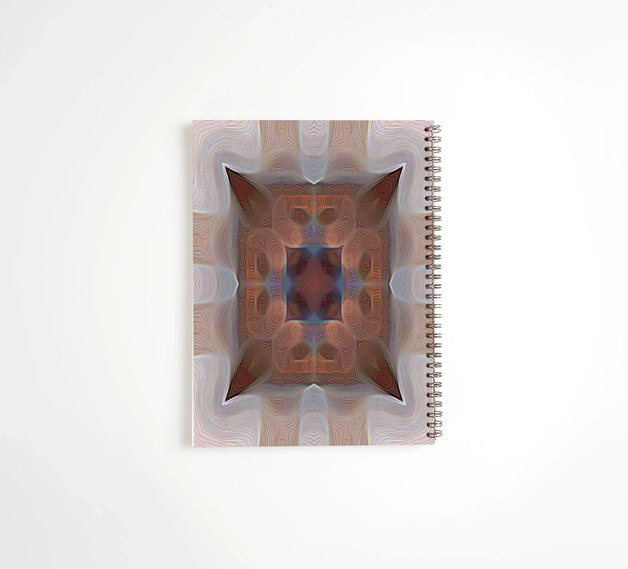 4 corners kaleidoscope with lines patterned shapes in red-brown spiral notebook by Gürsel Yesil Digital Art