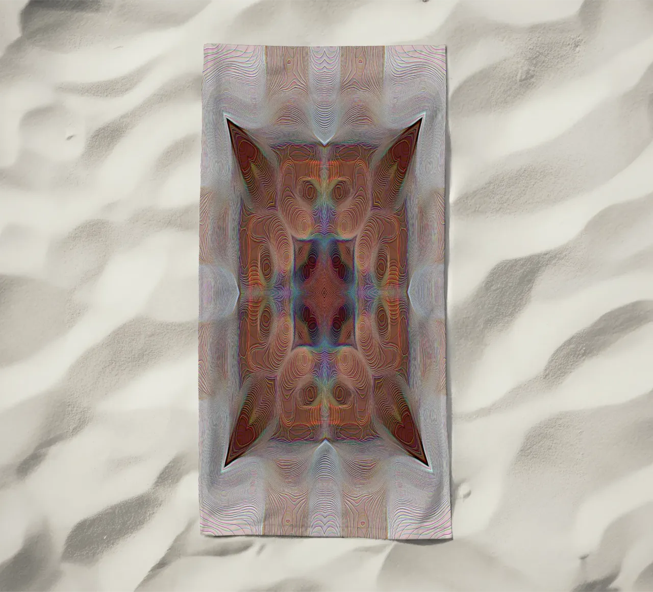 Caleidoscopio a 4 angoli con linee e motivi in rosso-marrone telo mare da Gürsel Yesil Digital Art
