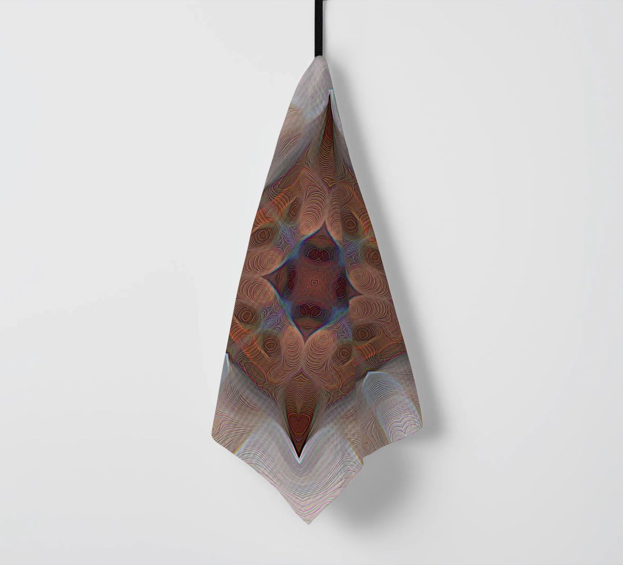 4 corners kaleidoscope with lines patterned shapes in red-brown tea towel by Gürsel Yesil Digital Art