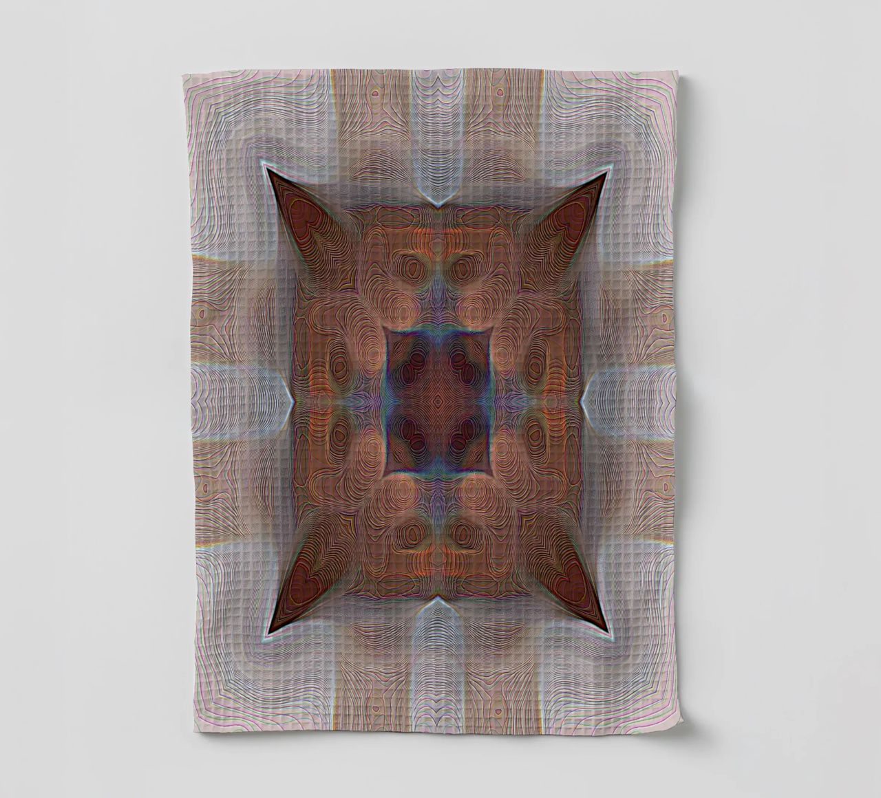 4 corners kaleidoscope with lines patterned shapes in red-brown tea towel by Gürsel Yesil Digital Art