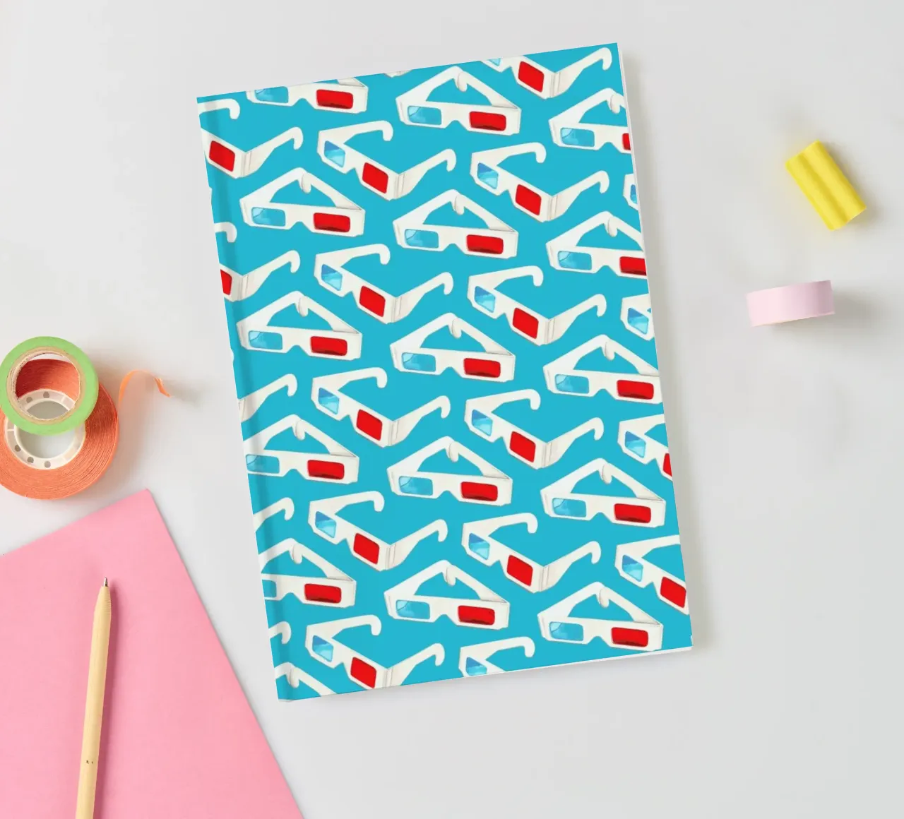 3D Glasses Pattern Teal notebook by Kelly Gilleran
