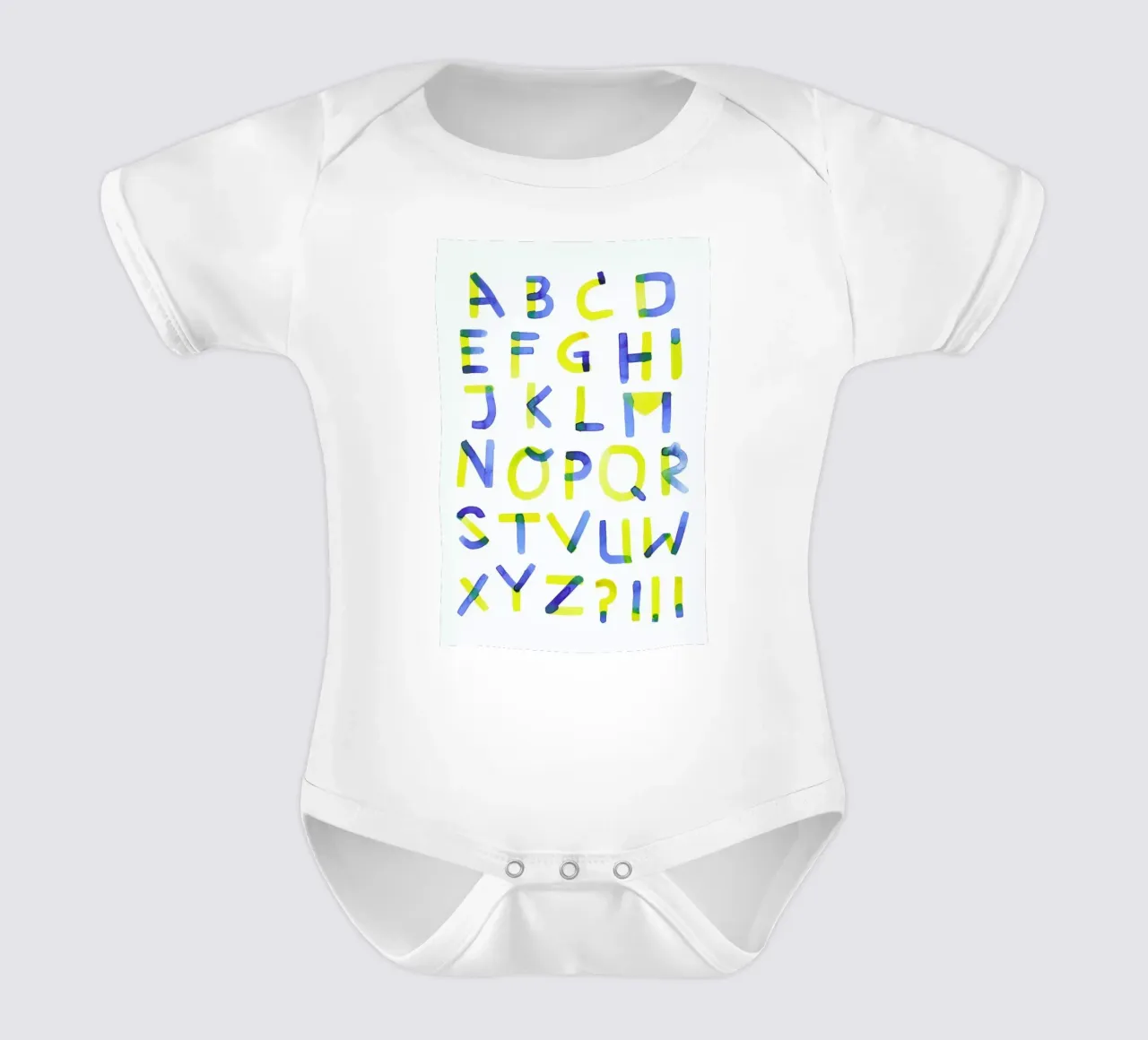 Colourful Alphabet short-sleeve baby romper by Little Flourishes