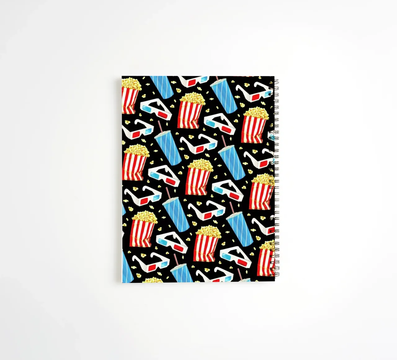 3D Movie Pattern Black spiral notebook by Kelly Gilleran