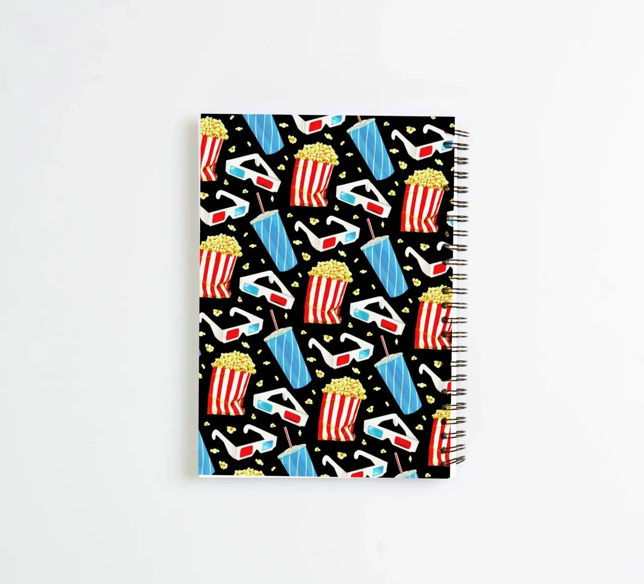 3D Movie Pattern Black spiral notebook by Kelly Gilleran