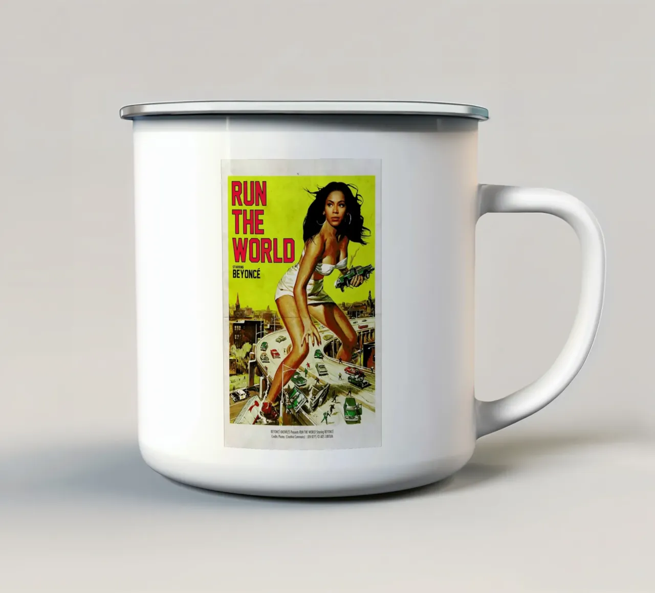Run the World taza de esmalte de Ads Libitum
