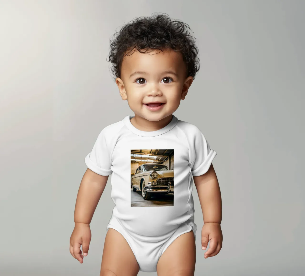 Cream Classic Car short-sleeve baby romper by CAR EDITION
