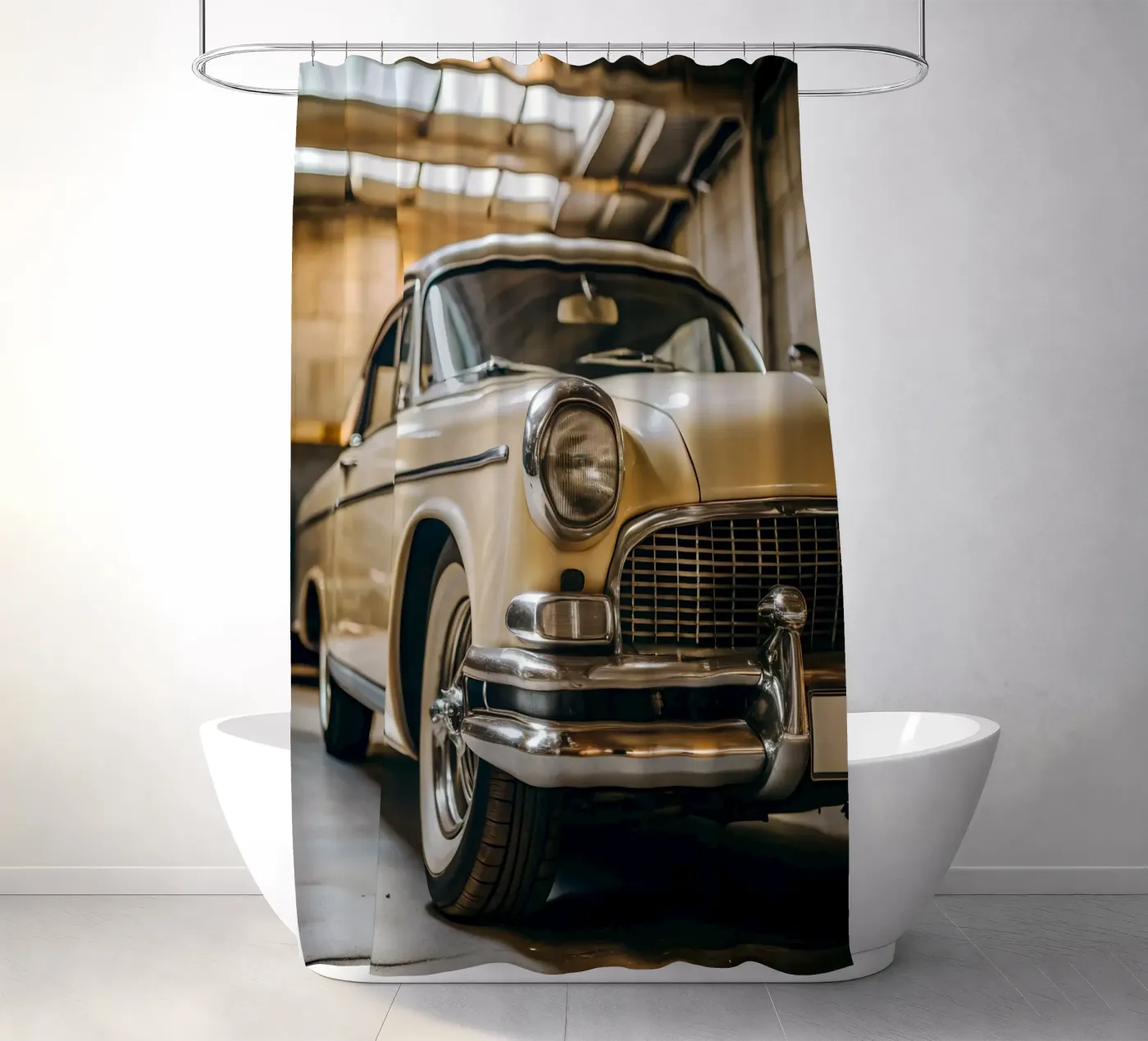 Creme Oldtimer Duschvorhang von CAR EDITION