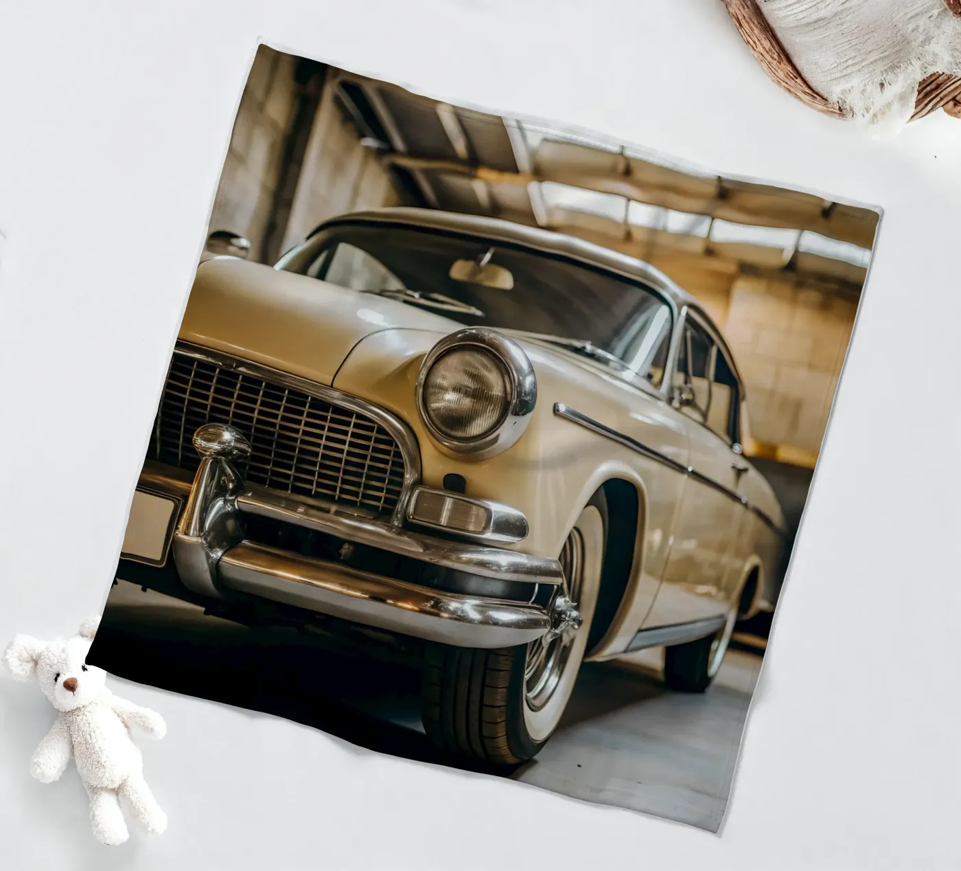 Creme Oldtimer Fleecedecke von CAR EDITION