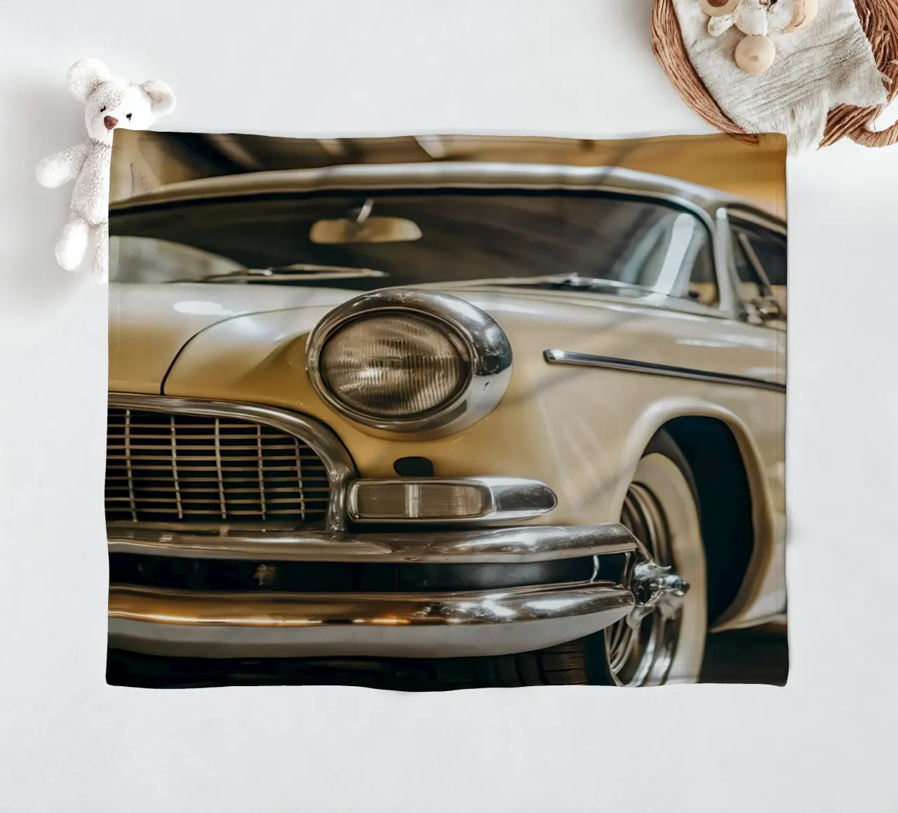 Creme Oldtimer Fleecedecke von CAR EDITION