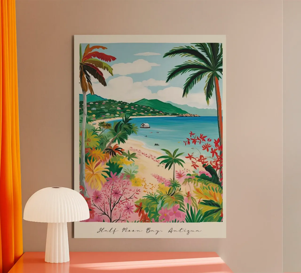 Half Moon Bay, Antigua, Matisse And Rousseau Style alluminio dibond da Trending Art Company