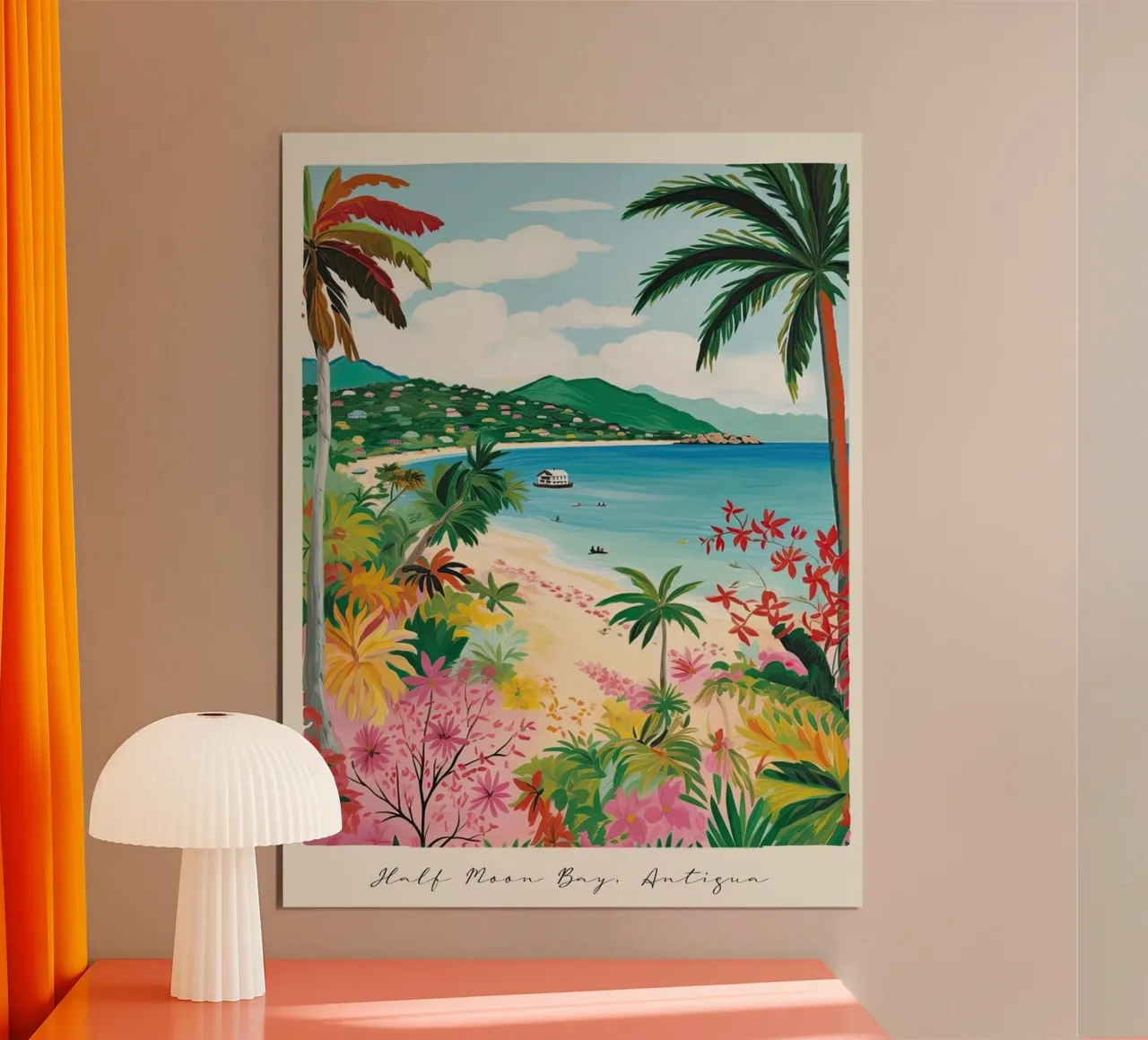 Half Moon Bay, Antigua, Matisse And Rousseau Style poster met aluminium frame van Trending Art Company