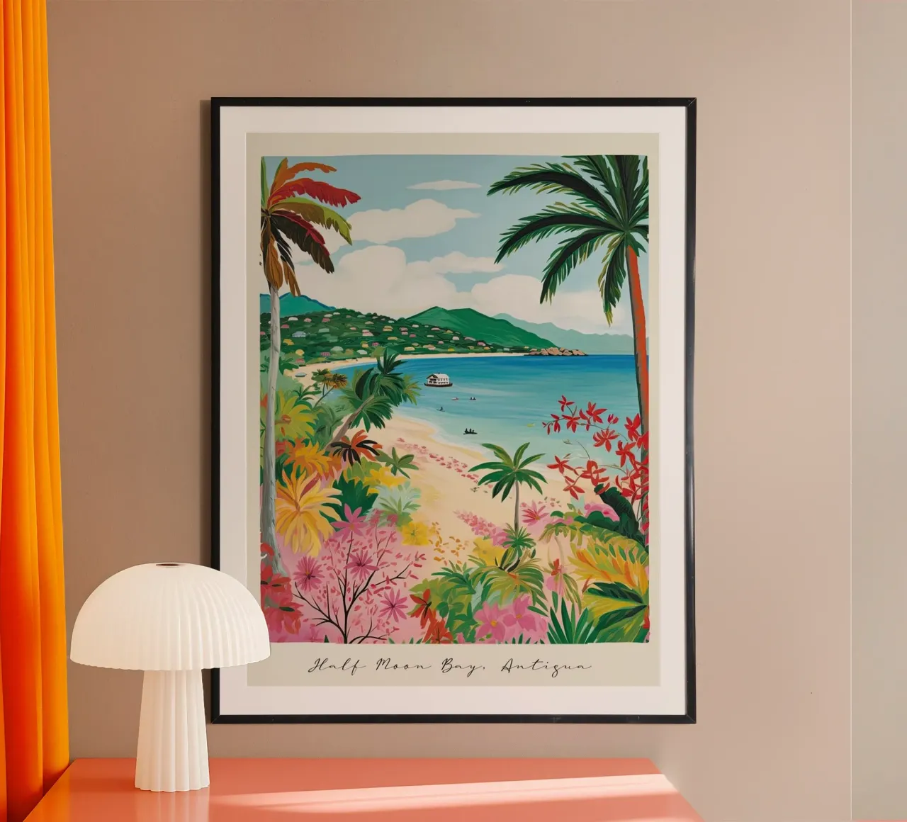 Half Moon Bay, Antigua, Matisse And Rousseau Style poster met aluminium frame van Trending Art Company