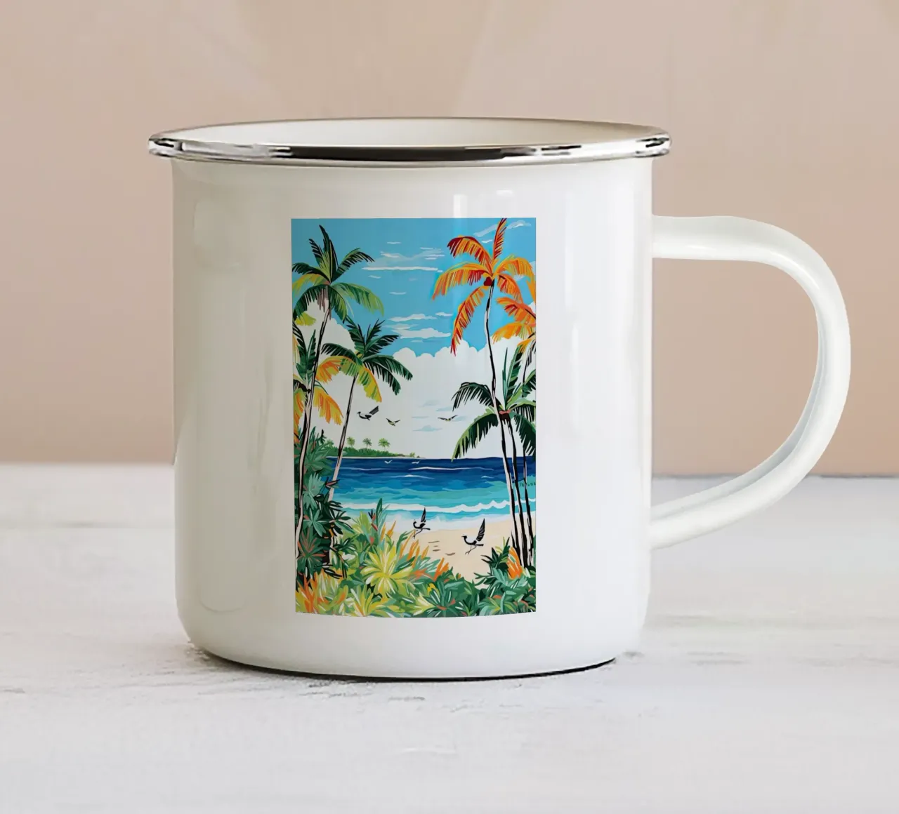 Eagle Beach, Aruba, Matisse And Rousseau Style tazza in smalto da Trending Art Company
