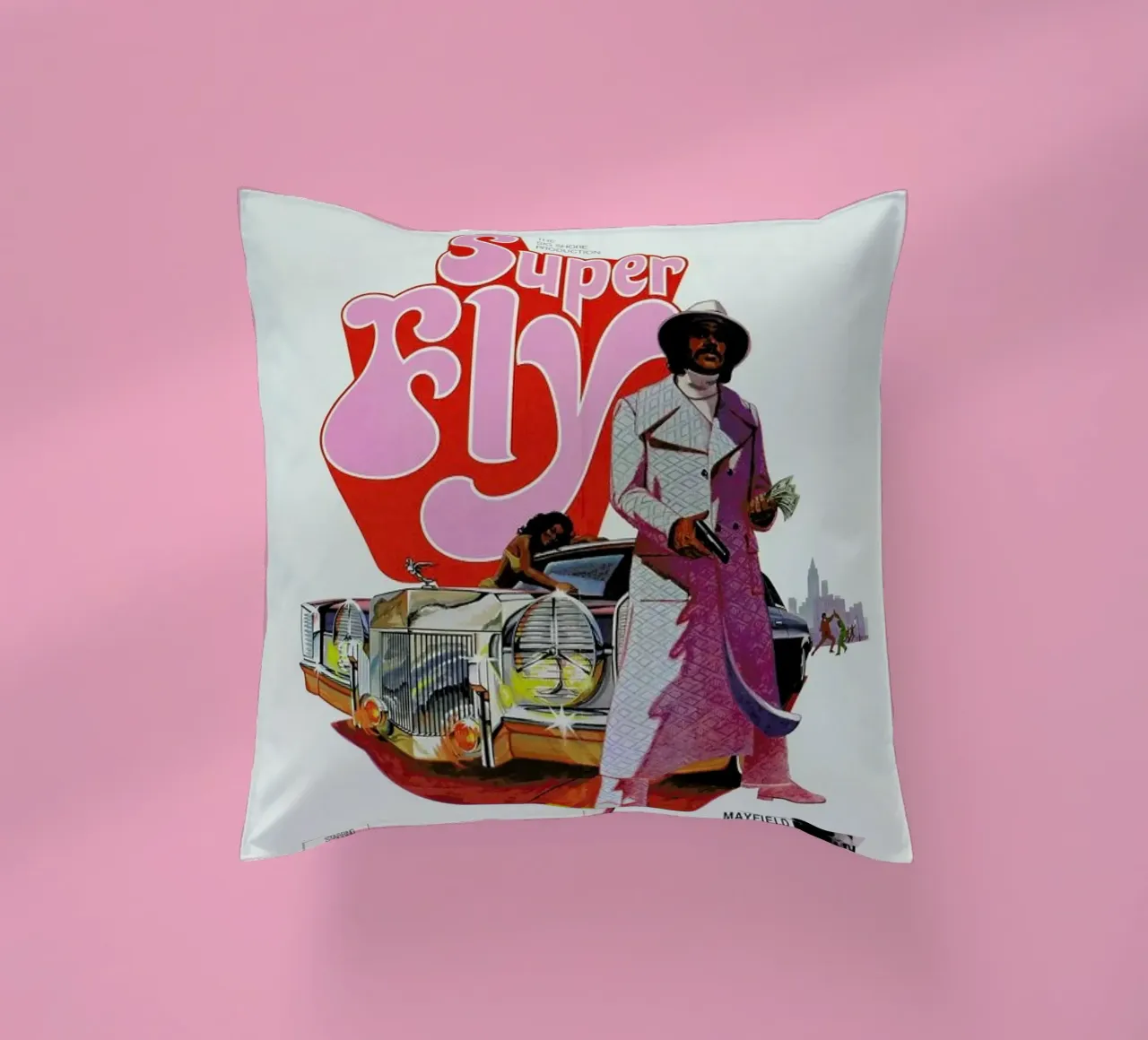 ‘Super Fly’ Retro Movie Poster cuscino da Gallery Print and Art Limited