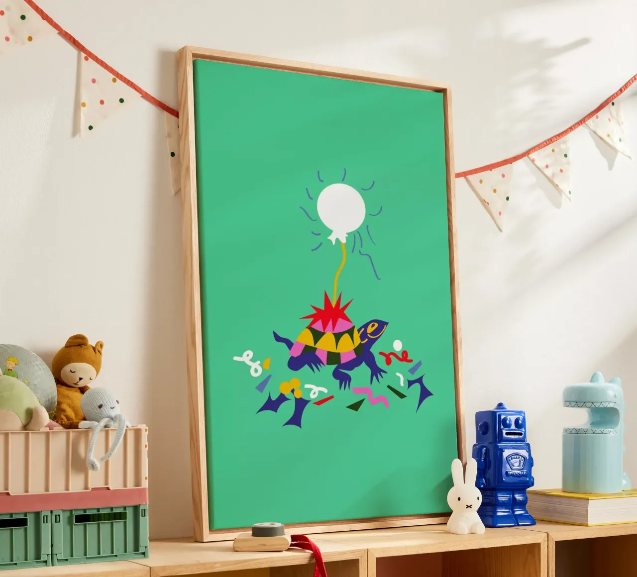 Party Turtle canvas with Floater frame by Mariery Young
