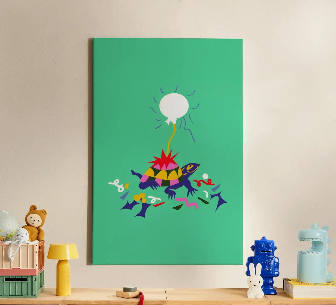 Party Turtle canvas with Floater frame by Mariery Young