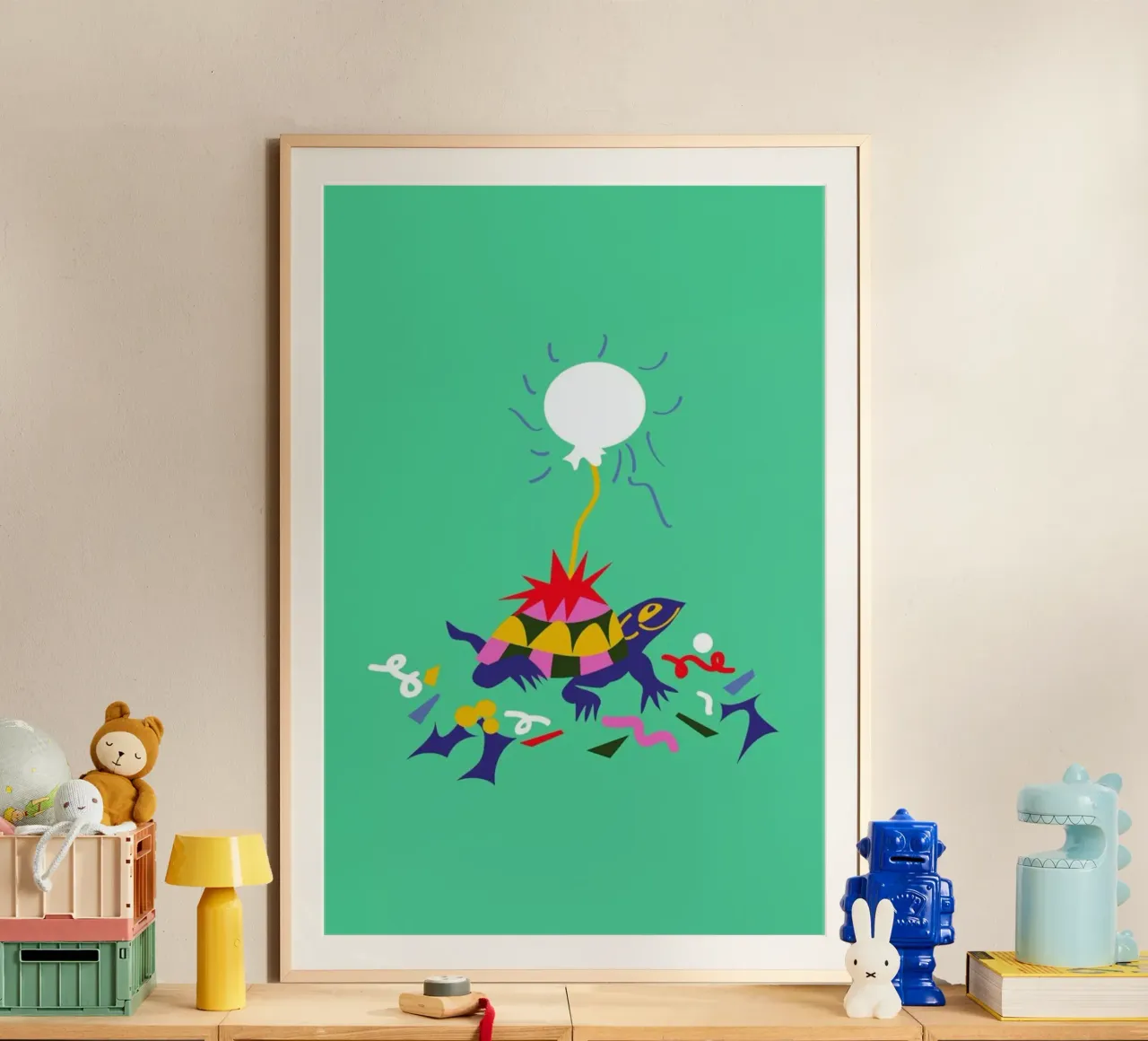 Party Turtle poster con telaio in legno da Mariery Young