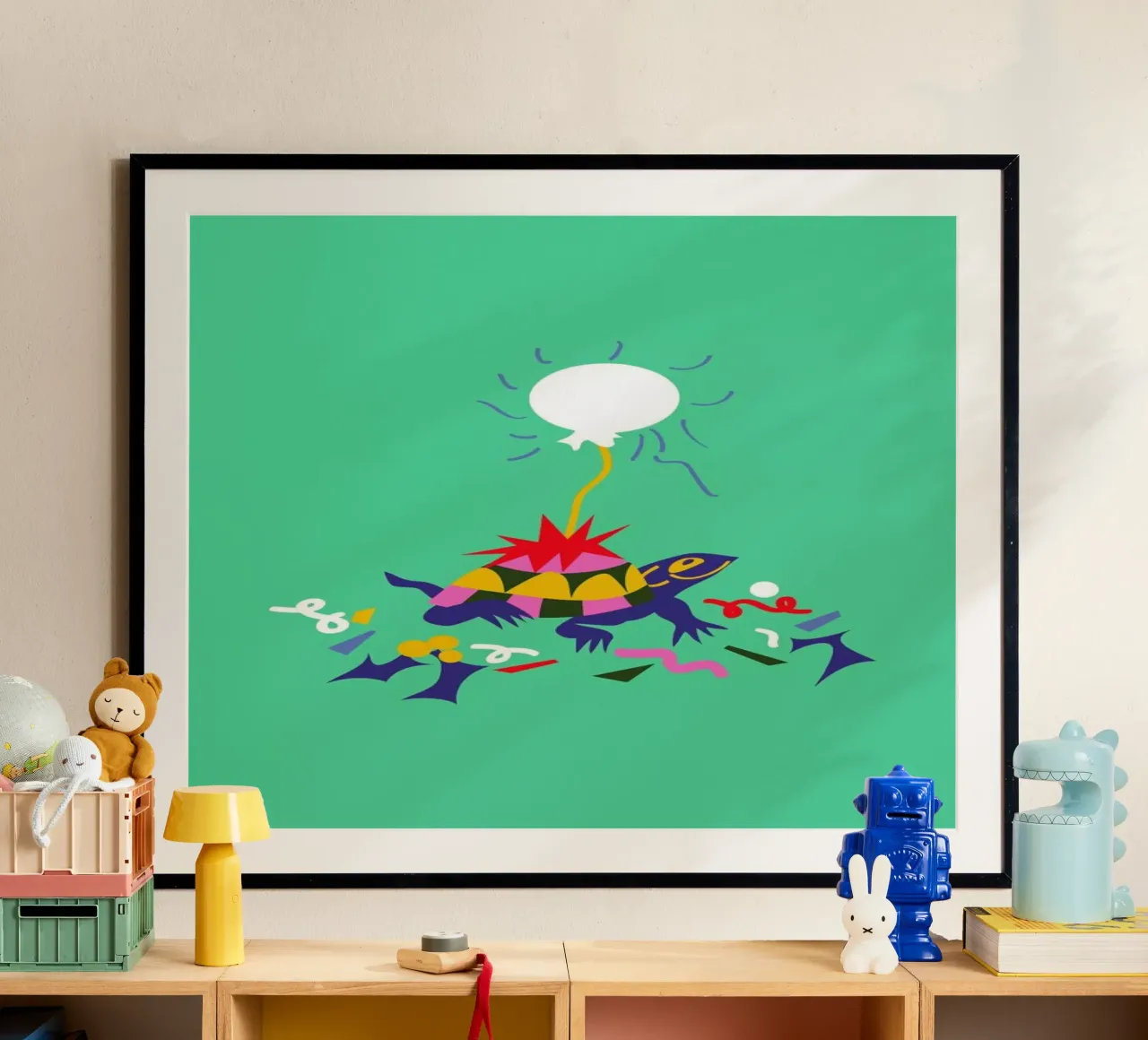 Party Turtle poster con telaio in legno da Mariery Young