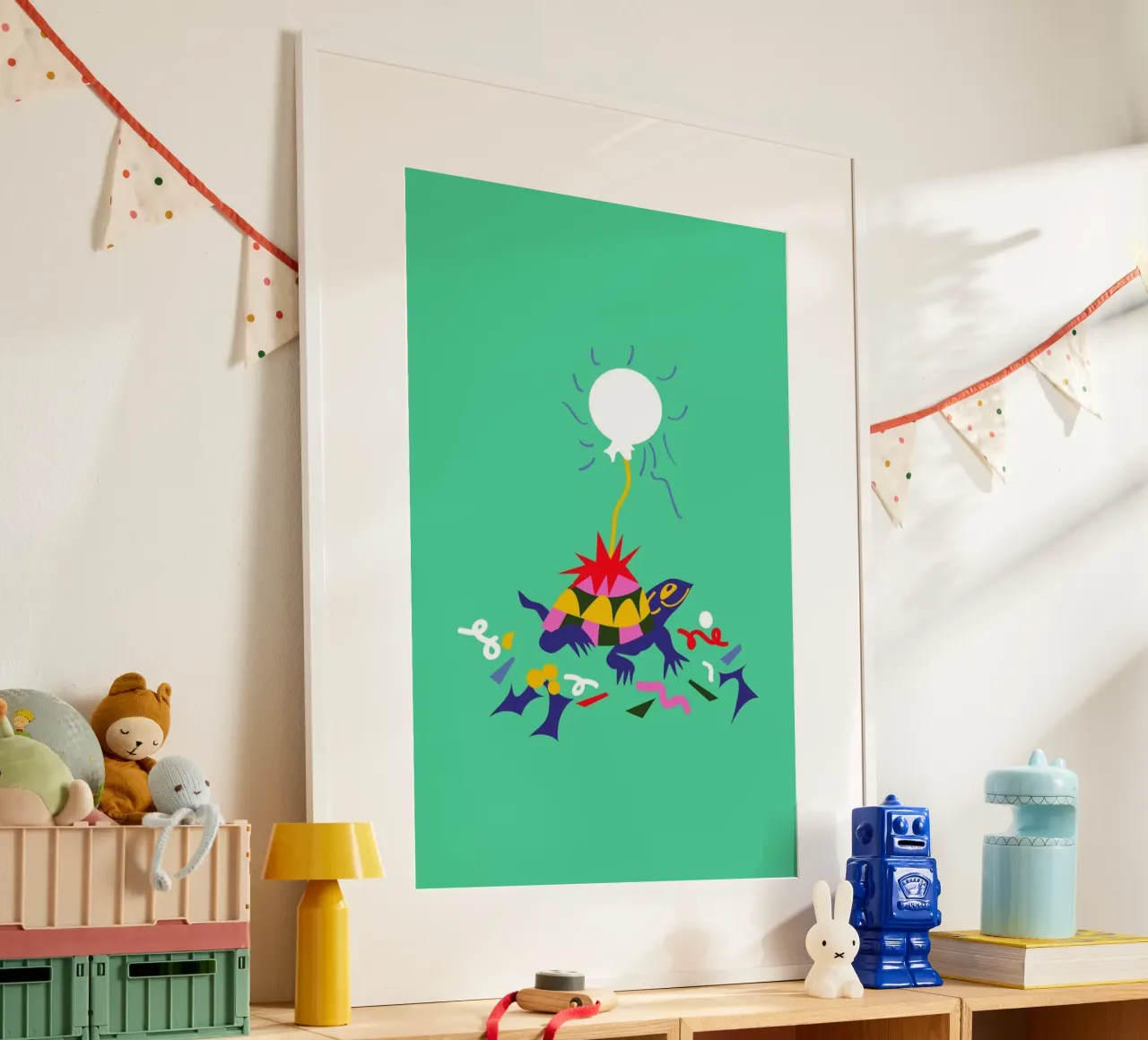 Party Turtle poster con telaio in legno da Mariery Young