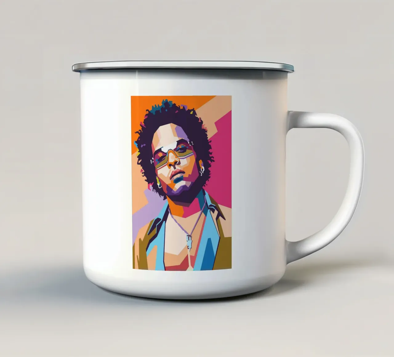 Ritratto pop art di Lenny Kravitz tazza in smalto da Hantamrata