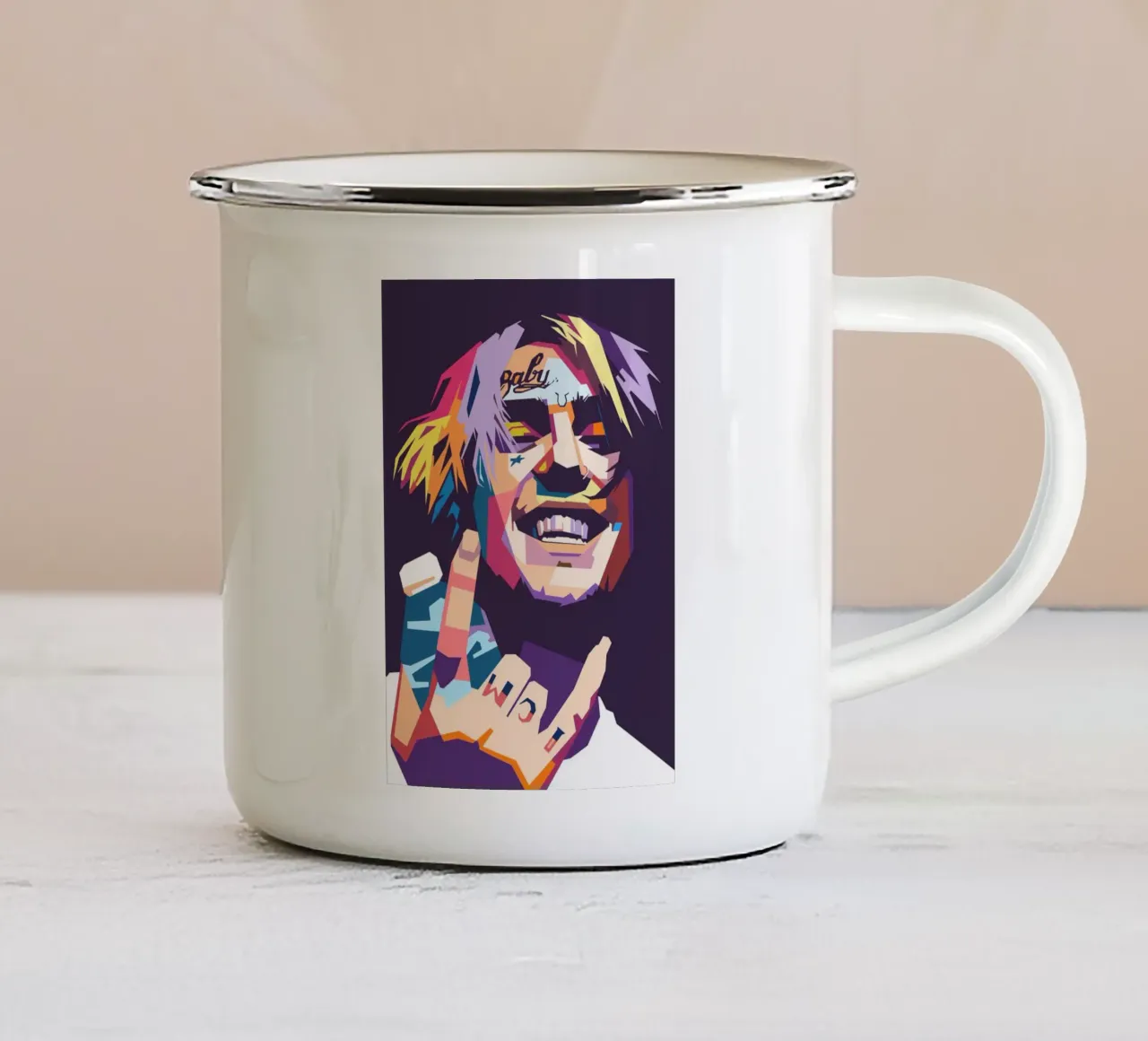 Design tributo a Lil Peep tazza in smalto da Hantamrata